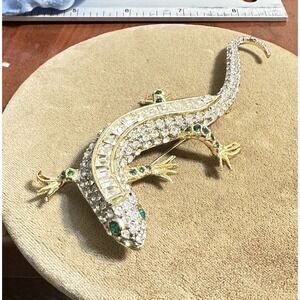 Vintage Maresca Maresco Lizard Gecko Goldtone Rhinestone Brooch